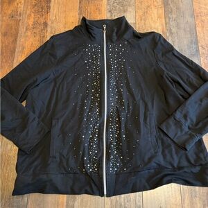 Women’s Avenue bling black rhinestone zip up light jacket 22/24